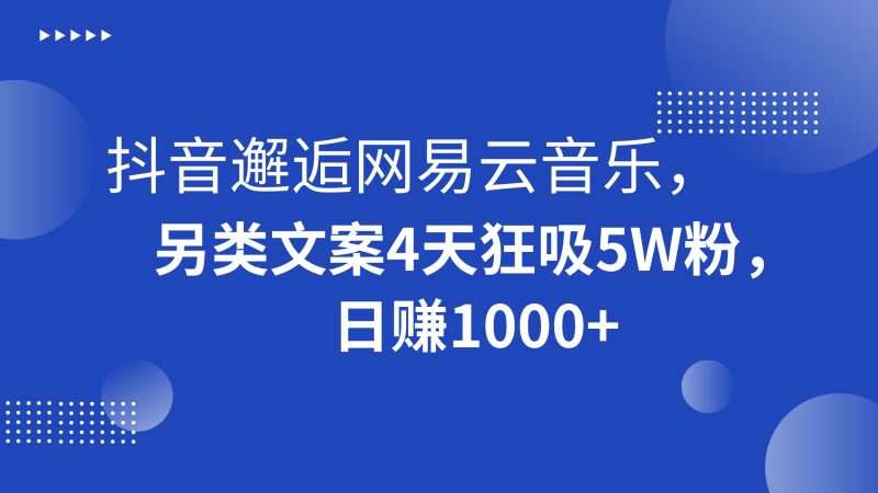 抖音邂逅网易云音乐，另类文案4天狂吸5W粉，日赚1000+| 网创圈