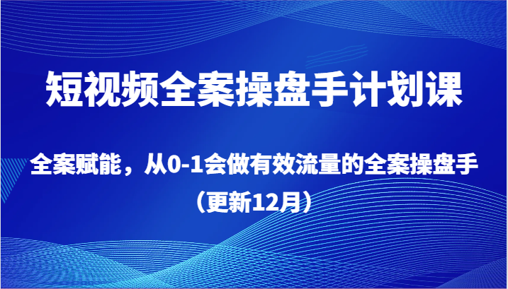 短视频全案操盘手计划课，全案赋能，从0-1会做有效流量的全案操盘手（更新12月）| 网创圈