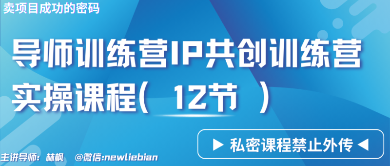 导师训练营3.0IP共创训练营私密实操课程（12节）-卖项目的密码成功秘诀| 网创圈