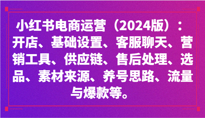 小红书电商运营（2024版）：开店、设置、供应链、选品、素材、养号、流量与爆款等| 网创圈