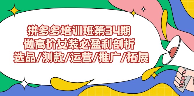 拼多多培训班第34期：做高价女装必盈利剖析 选品/测款/运营/推广/拓展| 网创圈