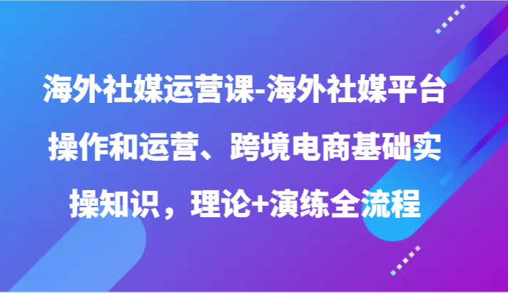 海外社媒运营课-海外社媒平台操作和运营、跨境电商基础实操知识，理论+演练全流程| 网创圈