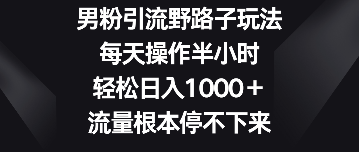 男粉引流野路子玩法，每天操作半小时轻松日入1000＋，流量根本停不下来| 网创圈
