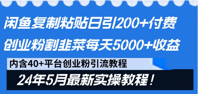 闲鱼复制粘贴日引200+付费创业粉，24年5月最新方法！割韭菜日稳定5000+收益| 网创圈