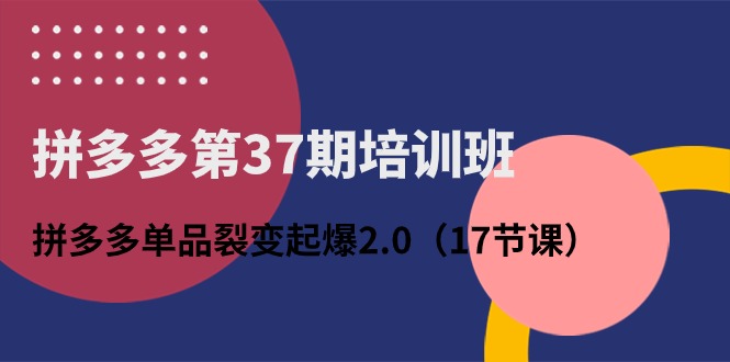 拼多多第37期培训班：拼多多单品裂变起爆2.0（17节课）| 网创圈
