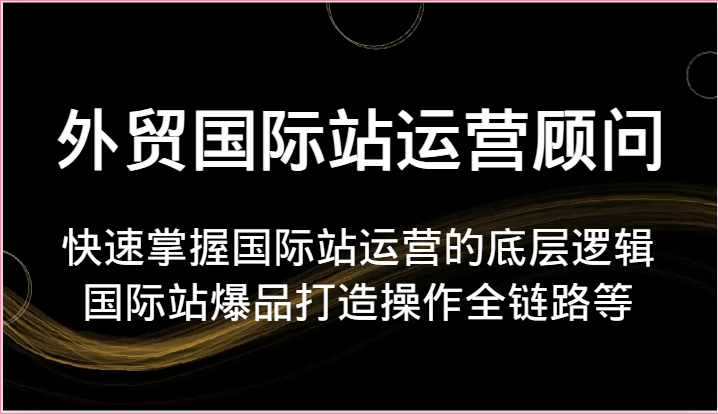 外贸国际站运营顾问-快速掌握国际站运营的底层逻辑，国际站爆品打造操作全链路等| 网创圈