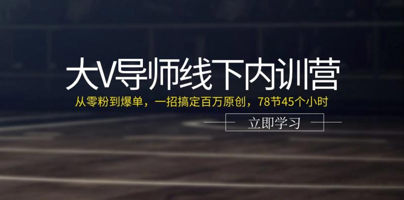 大V导师线下内训营：从零粉到爆单，一招搞定百万原创（78节45个小时）| 网创圈