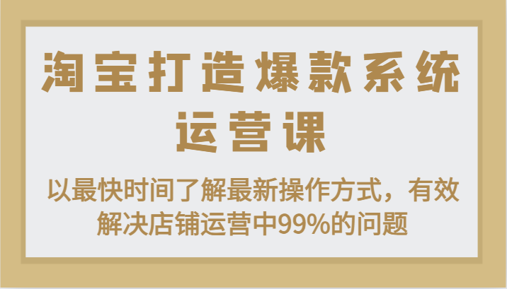 淘宝打造爆款系统运营课：以最快时间了解最新操作方式，有效解决店铺运营中99%的问题| 网创圈