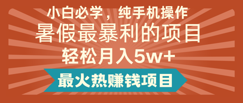 2024暑假最赚钱的项目，简单无脑操作，每单利润最少500+，轻松月入5万+| 网创圈