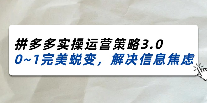 2024-2025拼多多实操运营策略3.0，0~1完美蜕变，解决信息焦虑（38节）| 网创圈