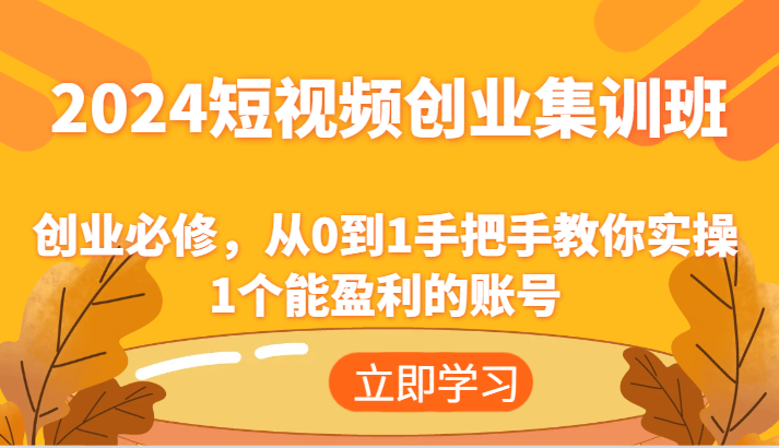 2024短视频创业集训班：创业必修，从0到1手把手教你实操1个能盈利的账号| 网创圈