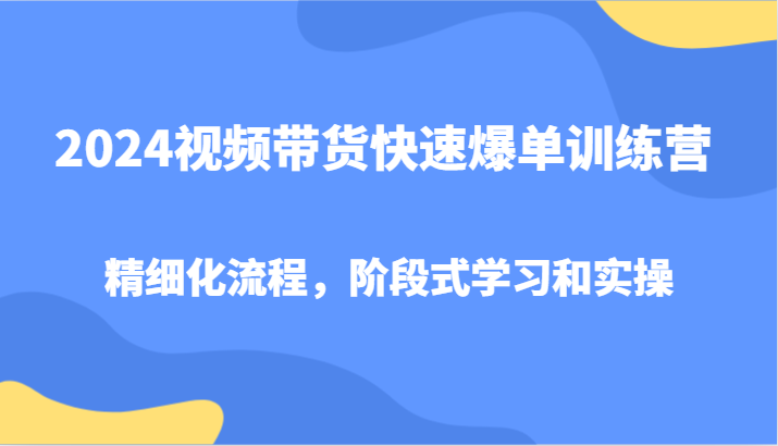 2024视频带货快速爆单训练营，精细化流程，阶段式学习和实操| 网创圈