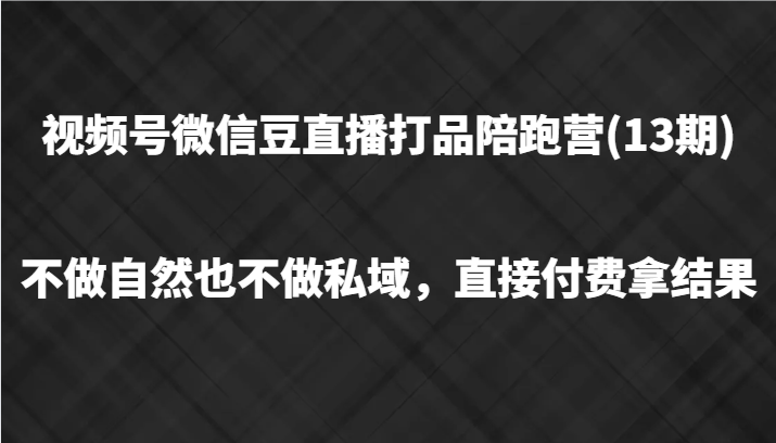视频号微信豆直播打品陪跑(13期)，不做不自然流不做私域，直接付费拿结果| 网创圈