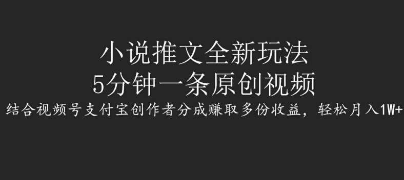 小说推文全新玩法，5分钟一条原创视频，结合视频号支付宝创作者分成赚取多份收益| 网创圈