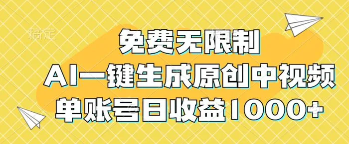 免费无限制，AI一键生成原创中视频，单账号日收益1000+| 网创圈