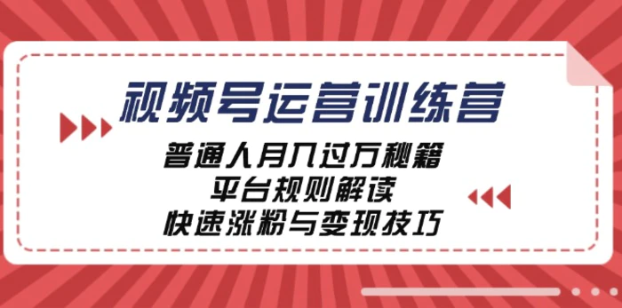 视频号运营训练营：普通人月入过万秘籍，平台规则解读，快速涨粉与变现| 网创圈