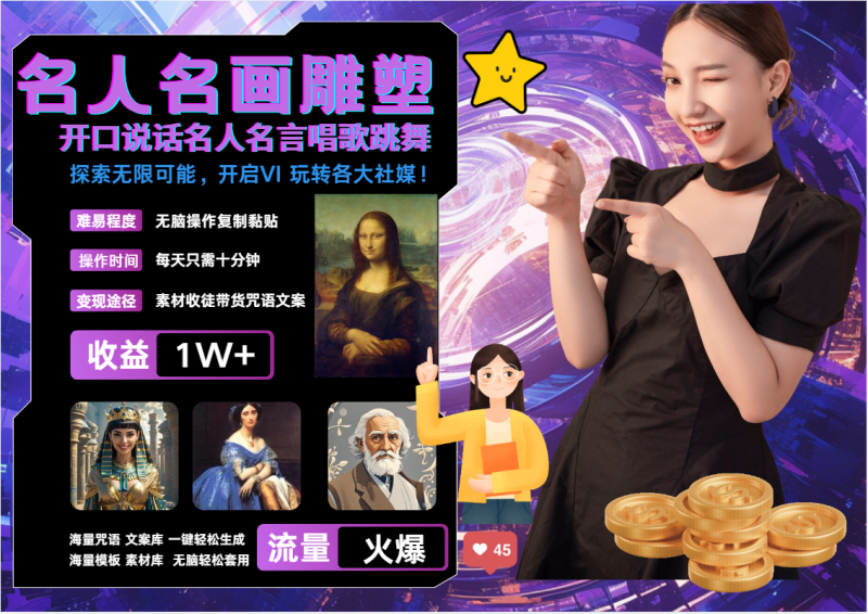 名画名人名言超强反转唱歌跳舞说话   吸睛火爆流量爆炸  每天三分钟 月入过万| 网创圈