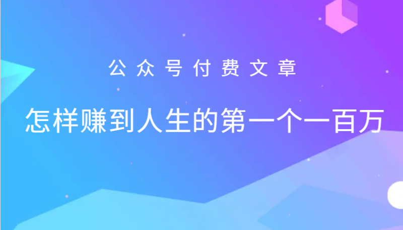 某公众号付费文章：怎么样才能赚到人生的第一个一百万| 网创圈