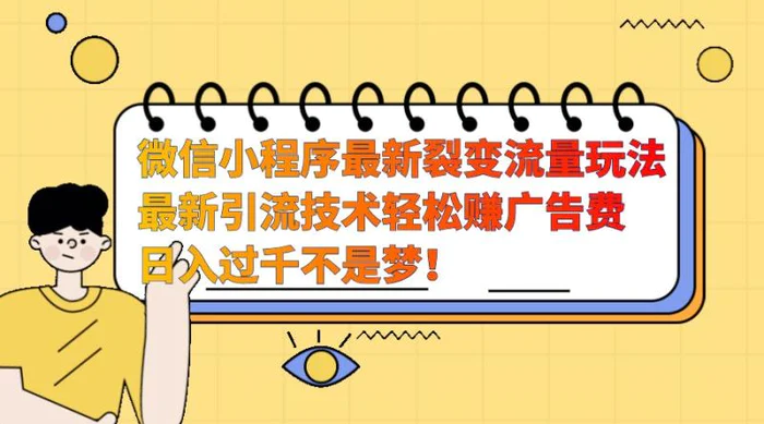 微信小程序最新裂变流量玩法，时间自由收益高轻松赚广告费，日入过千不是梦！| 网创圈