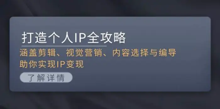 打造个人IP全攻略：涵盖剪辑、视觉营销、内容选择与编导，助你实现IP变现| 网创圈