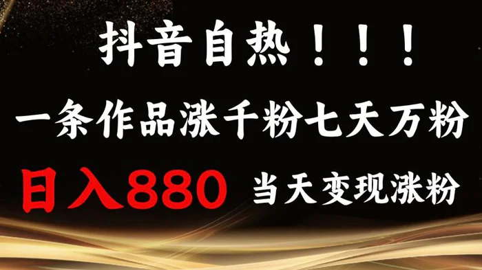 抖音小红书自热，一条作品1000粉，7天万粉，单日变现880收益| 网创圈