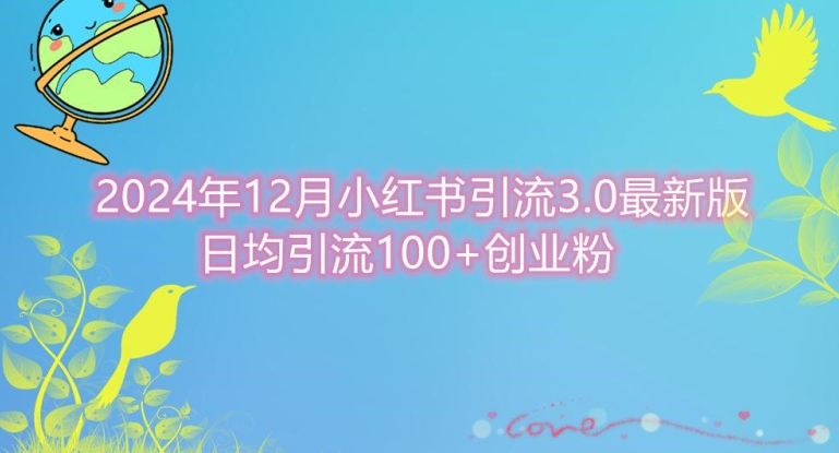 2024年12月小红书引流最新版，日均引流100+创业粉| 网创圈