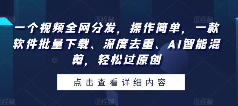 一个视频全网分发，操作简单，一款软件批量下载、深度去重、AI智能混剪，轻松过原创| 网创圈