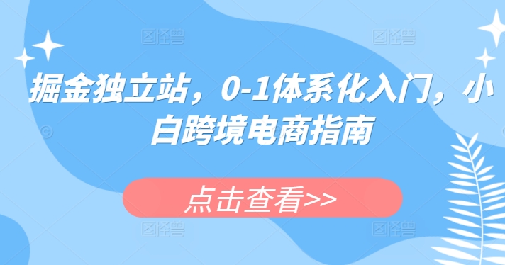 掘金独立站，0-1体系化入门，小白跨境电商指南| 网创圈