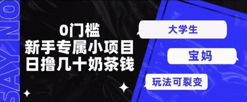 0门槛，新手专属小项目，日撸几十奶茶钱| 网创圈