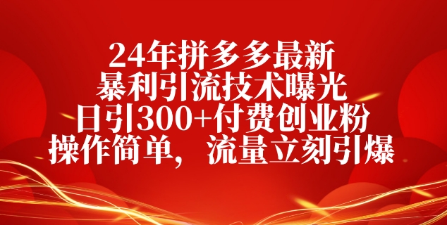24年拼多多最新暴利引流技术曝光，日引300+付费创业粉，操作简单，流量立刻引爆| 网创圈