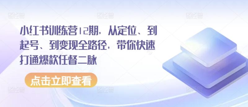 小红书训练营12期，从定位、到起号、到变现全路径，带你快速打通爆款任督二脉| 网创圈