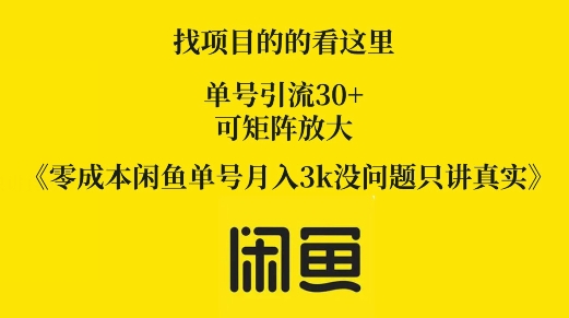 零成本闲鱼单号月入3k没问题只讲真实| 网创圈