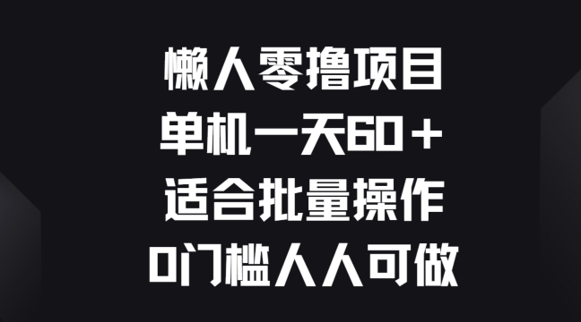 懒人零撸项目，单机一天60+适合批量操作，0门槛人人可做| 网创圈