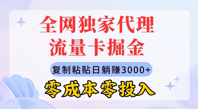 全网独家代理流量卡掘金，复制粘贴，零成本零投入，新手小白有手就行| 网创圈