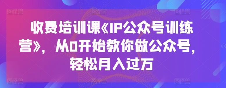 收费培训课《IP公众号训练营》，从0开始教你做公众号，轻松月入过万| 网创圈