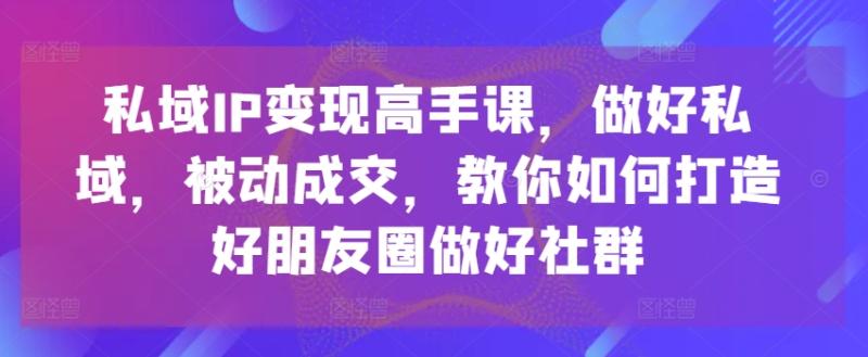 私域IP变现高手课，做好私域，被动成交，教你如何打造好朋友圈做好社群| 网创圈