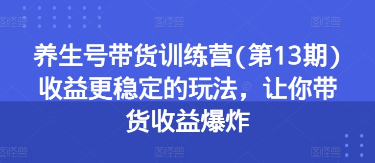 养生号带货训练营(第13期)收益更稳定的玩法，让你带货收益爆炸| 网创圈