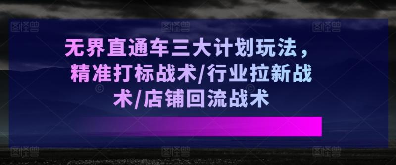 无界直通车三大计划玩法，精准打标战术/行业拉新战术/店铺回流战术| 网创圈