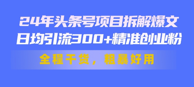 24年头条号项目拆解爆文，日均引流300+精准创业粉，全程干货，粗暴好用| 网创圈