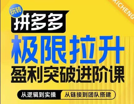 拼多多极限拉升盈利突破进阶课，​从算法到玩法，从玩法到团队搭建，体系化系统性帮助商家实现利润提升| 网创圈