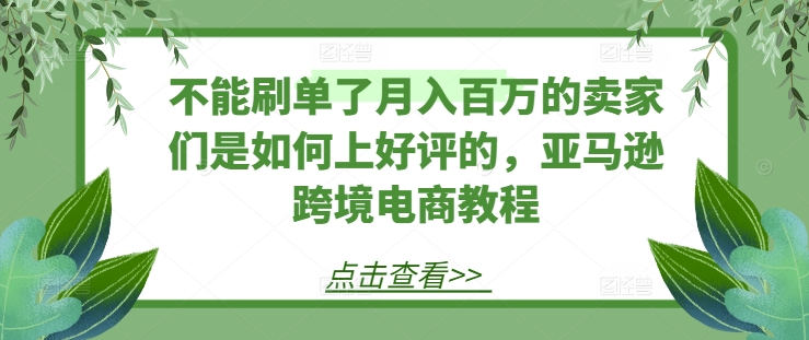 不能刷单了月入百万的卖家们是如何上好评的，亚马逊跨境电商教程| 网创圈