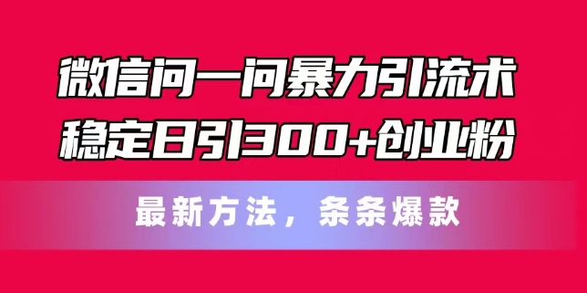微信问一问暴力引流术，稳定日引300+创业粉，最新方法，条条爆款| 网创圈