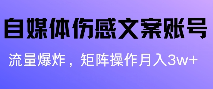 自媒体伤感文案账号，制作简单，流量爆炸账号很容易复制，矩阵月入1W+| 网创圈