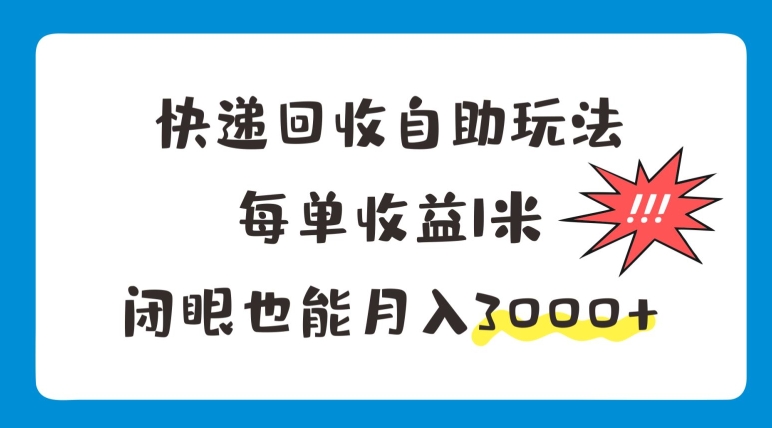 快递回收自助玩法，每单收益1米，闭眼也能月入3000+| 网创圈