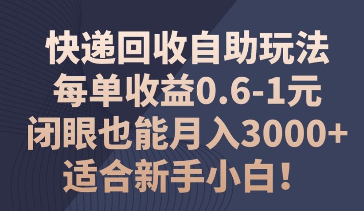 快递回收自助玩法，每单收益0.6-1元，闭眼也能月入3000+!适合新手小白!| 网创圈
