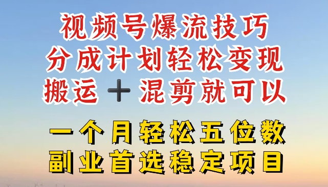 视频号爆流技巧，分成计划轻松变现，搬运 +混剪就可以，一个月轻松五位数稳定项目【揭秘】| 网创圈