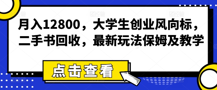 月入12800，大学生创业风向标，二手书回收，最新玩法保姆及教学| 网创圈