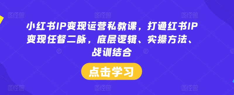 小红书IP变现运营私教课，打通红书IP变现任督二脉，底层逻辑、实操方法、战训结合| 网创圈