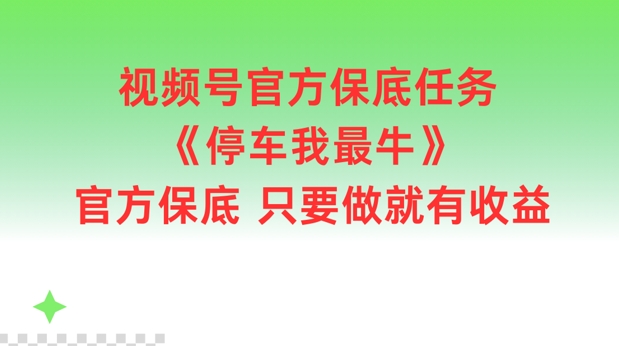 视频号官方保底任务，停车我最牛，官方保底只要做就有收益【揭秘】| 网创圈