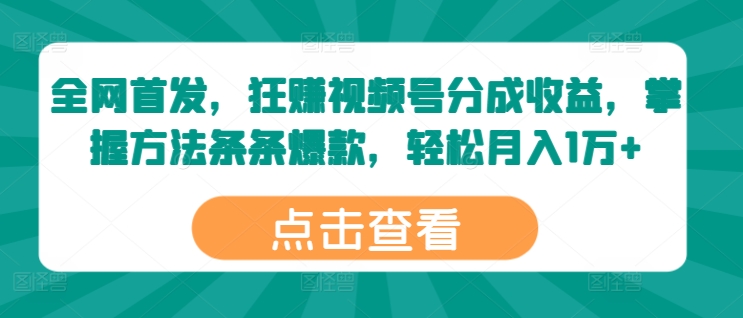 全网首发，狂赚视频号分成收益，掌握方法条条爆款，轻松月入1万+| 网创圈